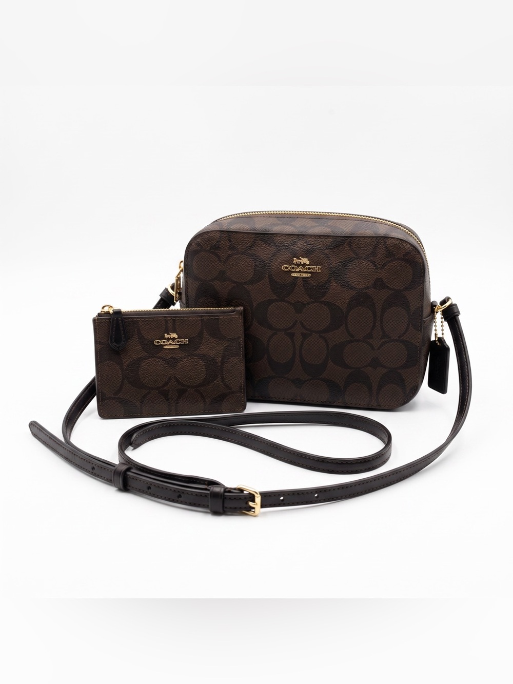 Coach Brown Signature Canvas Crossbody with Matching Card Case